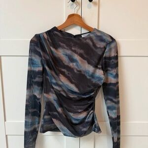 Ganni Blue and Brown Tie-Dye Blouse